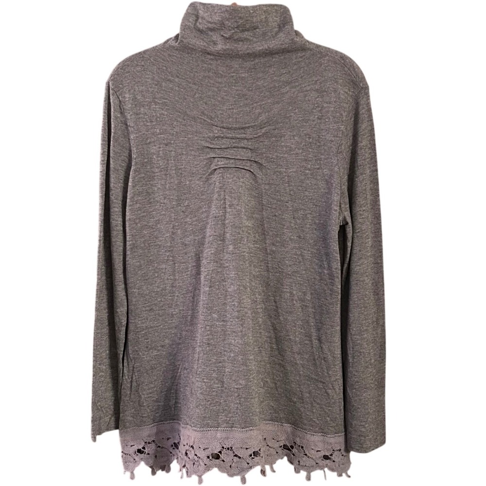 Soft Surroundings Gray Wool Blend Funnel Neck Sweater Lace Crochet Trim Size PL